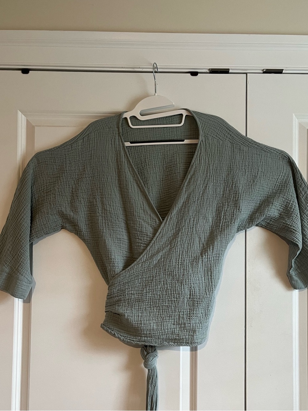 Handmade Cotton Gauze Set | Wrap Top + Elastic Waist Pants | Muted Seafoam Blue